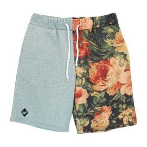 VNDL Mens‎ Shorts Gray/Floral Size Medium Elastic Waist Cotton/Polyester